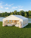 20x20 FT Outdoor Party Wedding Event Canopy Tent, Galvanized Steel Frame Shelter with Mesh Screen & Roll-Up