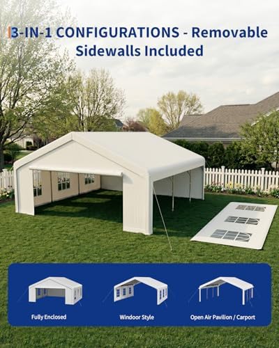 20x20 FT Outdoor Party Wedding Event Canopy Tent, Galvanized Steel Frame Shelter with Mesh Screen & Roll-Up, alternate view 3