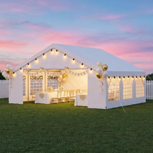 20x20 Heavy-Duty Party Tent Commercial Canopy with LED Light, Waterproof Wedding Event Tent for Outdoor, BBQ