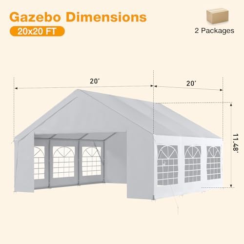 20x20 Heavy-Duty Party Tent Commercial Canopy with LED Light, Waterproof Wedding Event Tent for Outdoor, BBQ, alternate view