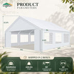 20x20 Outdoor Party Tent Heavy Duty Waterproof Canopy Shelter with 6 Sidewalls & 10 Church Windows, White Powder, alternate
