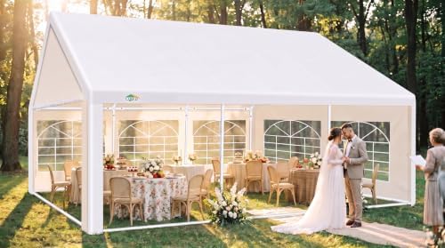 20x20 Outdoor Party Tent Heavy Duty Waterproof Canopy Shelter with 6 Sidewalls & 10 Church Windows, White Powder, alternate