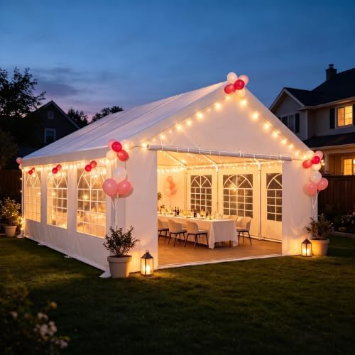 20x20 Outdoor Party Tent Heavy Duty Waterproof Canopy Shelter with 6 Sidewalls & 10 Church Windows, White Powder, alternate