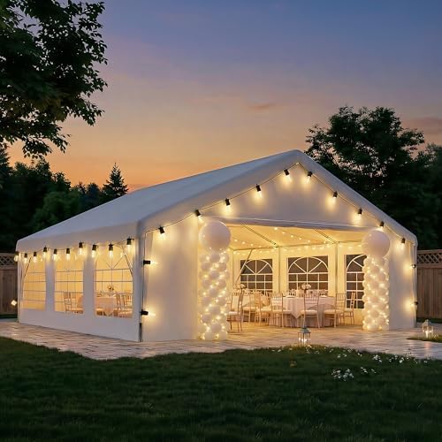 20x20 Party Tent Canopy with LED Light Waterproof Event Tent with Removable Sidewalls &Roll-up Door, Heavy-Duty