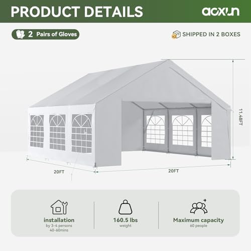20x20 Party Tent Canopy with LED Light Waterproof Event Tent with Removable Sidewalls &Roll-up Door, Heavy-Duty, alternate