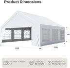 20x20 Party Tent, Heavy Duty Waterproof Canopy with Removable Sidewalls & Roll-Up Door, Large White Event, alternate view 2