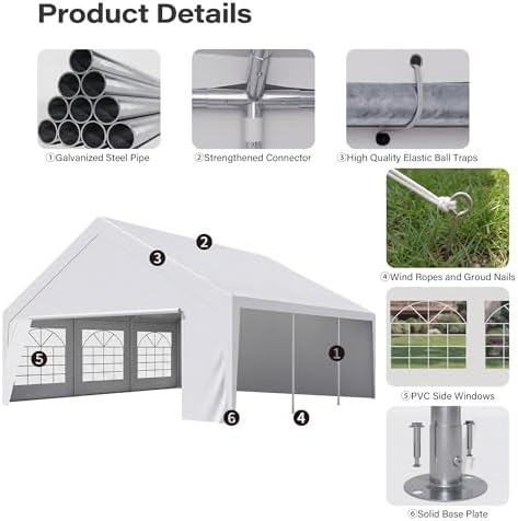 20x20 Party Tent, Heavy Duty Waterproof Canopy with Removable Sidewalls & Roll-Up Door, Large White Event, alternate view 3