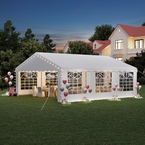 20X20FT Party Tent, White Outdoor Wedding Canopy with Removable Sidewalls and Church Windows, Heavy Duty