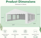 20X20FT Party Tent, White Outdoor Wedding Canopy with Removable Sidewalls and Church Windows, Heavy Duty, alternate view 2
