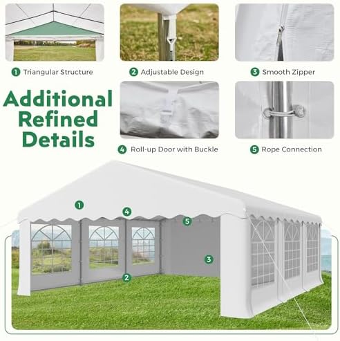 20X20FT Party Tent, White Outdoor Wedding Canopy with Removable Sidewalls and Church Windows, Heavy Duty, alternate view 5