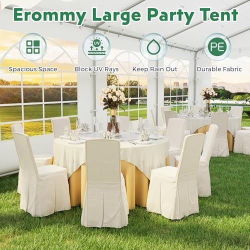 20X20FT Party Tent, White Outdoor Wedding Canopy with Removable Sidewalls and Church Windows, Heavy Duty, alternate view 6
