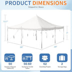 20x20FT Pole Party Tent, Heavy Duty PVC Outdoor Event Canopy with Reinforced Galvanized Steel Frame, White, alternate view 2