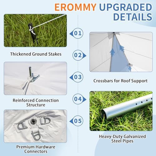 20x20FT Pole Party Tent, Heavy Duty PVC Outdoor Event Canopy with Reinforced Galvanized Steel Frame, White, alternate view 4