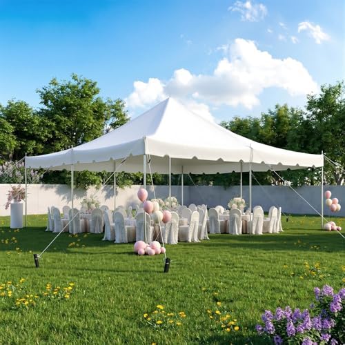 20x20FT Pole Party Tent, Heavy Duty PVC Outdoor Event Canopy with Reinforced Galvanized Steel Frame, White, alternate view 6