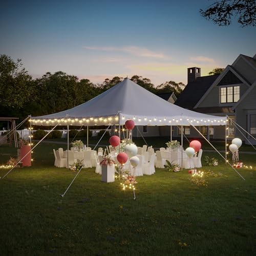 20x20FT Pole Party Tent, Heavy Duty PVC Outdoor Event Canopy with Reinforced Galvanized Steel Frame, White, alternate view 7