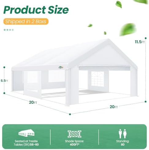 20x21 Party Tent Heavy Duty, 20x20 Tent with 4 Removable Sidewalls & 4 Built-in Sandbags, Commercial Wedding, alternate view