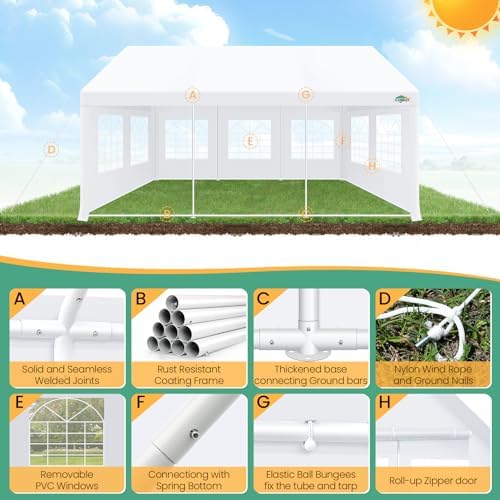 20x21 Party Tent Heavy Duty, 20x20 Tent with 4 Removable Sidewalls & 4 Built-in Sandbags, Commercial Wedding, alternate view