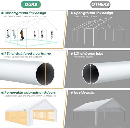 20x21 Party Tent Heavy Duty, 20x20 Tent with 4 Removable Sidewalls & 4 Built-in Sandbags, Commercial Wedding, alternate view