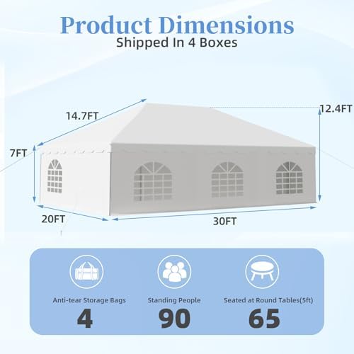20x30 FT Outdoor Frame Party Tent with Sidewalls, Heavy Duty Weekend Canopy with Carry Bags, 350GSM PVC Large, alternate view