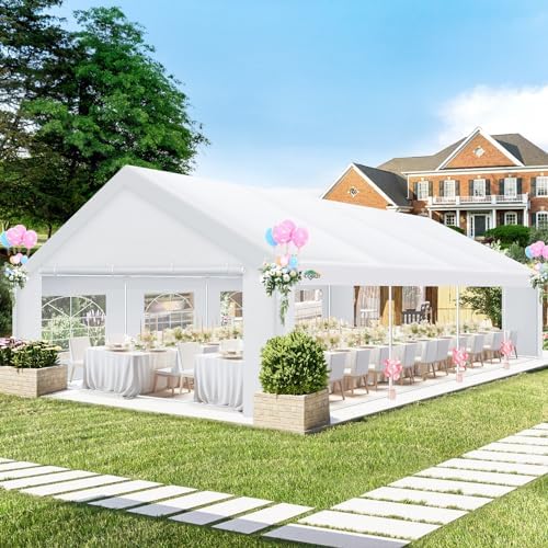 20x30 FT Party Tent Heavy Duty, Large Outdoor Event Tents for Parties with 8 Sidewalls & Built-in Sandbags