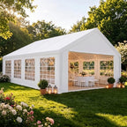 20x30 Outdoor Party Tent Heavy Duty Waterproof Canopy Shelter with 8 Sidewalls & 12 Church Windows, White Powder