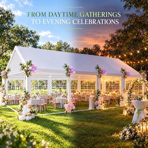 20x30 Outdoor Party Tent Heavy Duty Waterproof Canopy Shelter with 8 Sidewalls & 12 Church Windows, White Powder, alternate