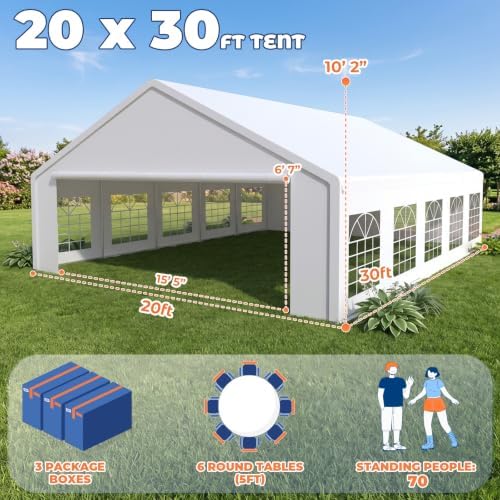 20x30 Party Tent Heavy Duty Outdoor Event Tent for Backyard White in White, alternate view 3