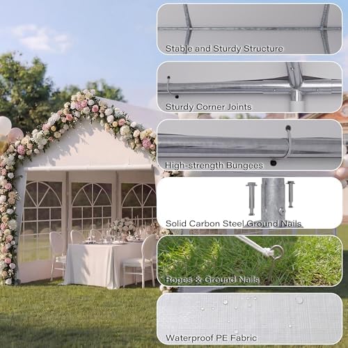 20x30 Party Tent, Heavy Duty Waterproof Canopy with Removable Sidewalls & Roll-Up Door, Large White Event, alternate view 7