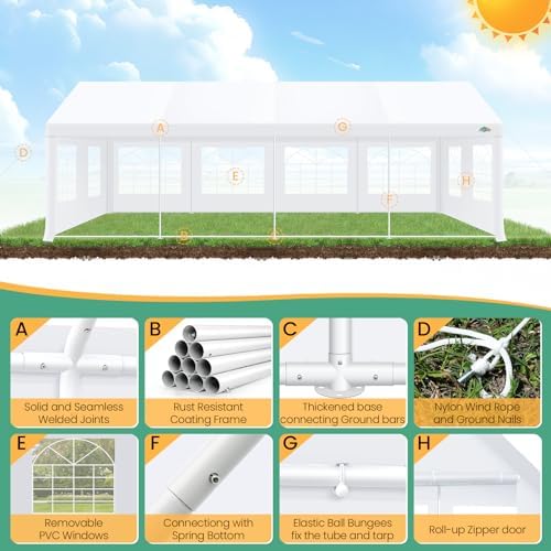 20x30 Party Tent Heavy Duty Waterproof for Wedding 12 Sidewalls, WH, alternate view 4