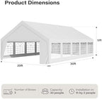 20x30 Party Tent with 100ft Lights, Heavy Duty Waterproof Canopy with Removable Sidewalls & Roll-Up Door, Large, alternate