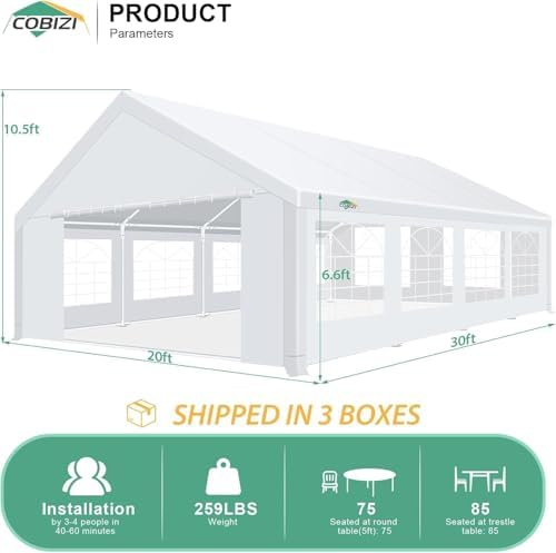 20x30FT Party Tent Heavy Duty Waterproof Outdoor Gazebo White Event Shelter Wedding Canopy for Parties BBQ, alternate view 3