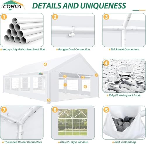 20x30FT Party Tent Heavy Duty Waterproof Outdoor Gazebo White Event Shelter Wedding Canopy for Parties BBQ, alternate view 5