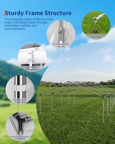20x33 FT Outdoor Party Wedding Event Canopy Tent, Galvanized Steel Frame Shelter with Mesh Screen & Roll-Up, alternate view 3