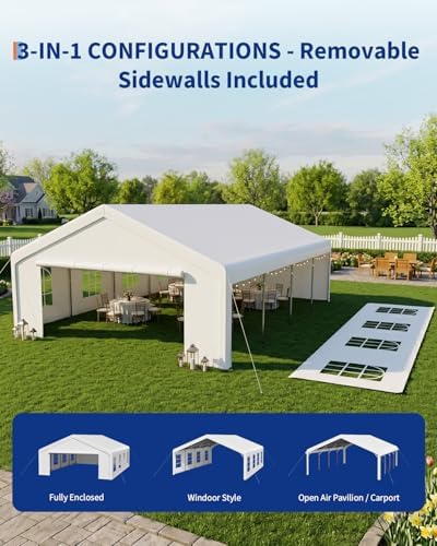 20x33 FT Outdoor Party Wedding Event Canopy Tent, Galvanized Steel Frame Shelter with Mesh Screen & Roll-Up, alternate view 4