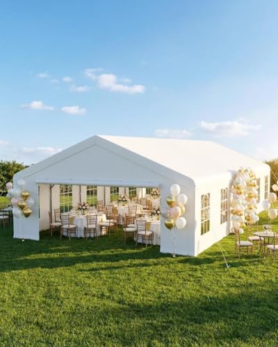 20x40 FT Outdoor Party Wedding Event Canopy Tent, Galvanized Steel Frame Shelter with Mesh Screen & Roll-Up