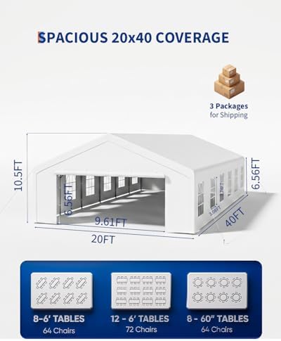 20x40 FT Outdoor Party Wedding Event Canopy Tent, Galvanized Steel Frame Shelter with Mesh Screen & Roll-Up, alternate view 2