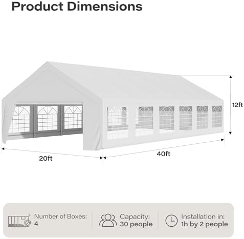 20x40 Party Tent, Reinforced Galvanized Steel Pipe Waterproof Canopy with Sidewalls & Roll-Up Door, Shelter for, alternate