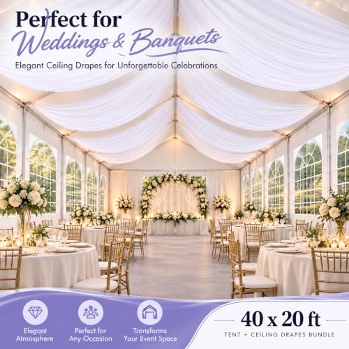 20x40 Party Tent with 4 Panels 5x40 Ceiling Curtain Weddings Events, alternate view 5