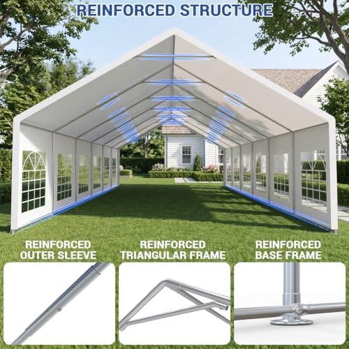 20x40ft Party Tent Heavy Duty with Removable Sidewalls White in 20x40ft, alternate view 2