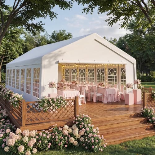 20x50 Heavy Duty Party Tent Waterproof, 14 Church Windows with Sidewalls, Built-in Sandbag, Large Outdoor Canopy