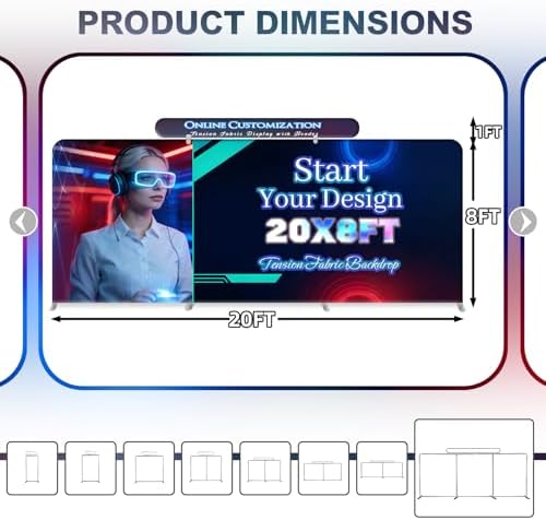 20x8 FT Tension Fabric Backdrop Display with Header HD Printed Portable Trade Show Booth Reusable Step and, alternate view 2