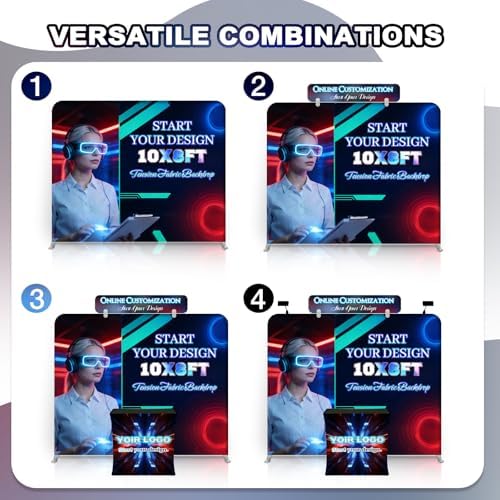 20x8 FT Tension Fabric Backdrop Display with Header HD Printed Portable Trade Show Booth Reusable Step and, alternate view 4