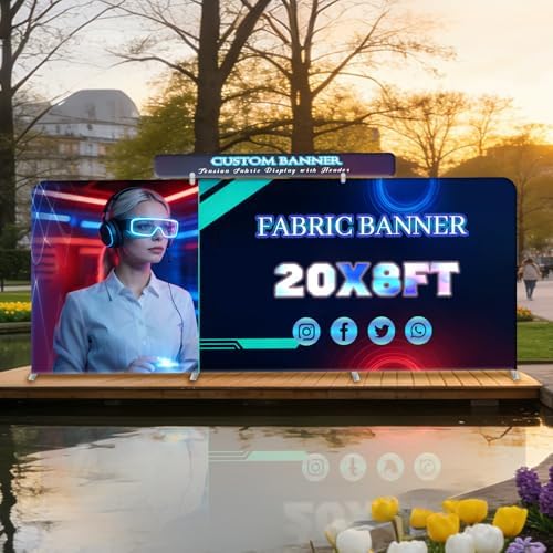 20x8 FT Tension Fabric Backdrop Display with Header HD Printed Portable Trade Show Booth Reusable Step and, alternate view 7