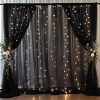 20x8ft Black Tulle Backdrop Curtain with Lights String for Parites, Sheer Backdrop Curtains for Wedding Baby