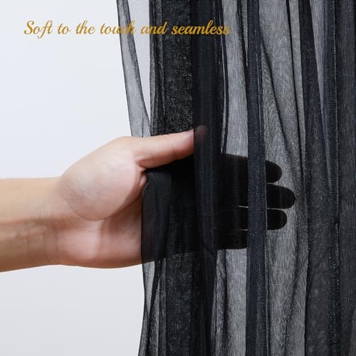 20x8ft Black Tulle Backdrop Curtain with Lights String for Parites, Sheer Backdrop Curtains for Wedding Baby, alternate view