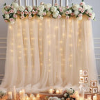 20x8ft Champagne Tulle Backdrop Curtain with Lights String for Parites, Sheer Backdrop Curtains for Wedding Baby, alternate