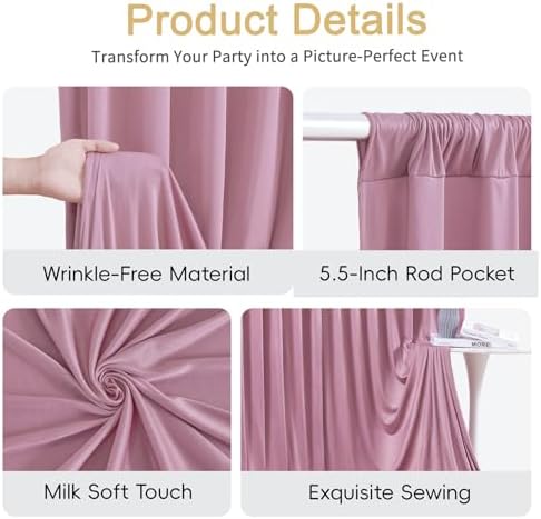 20x8ft Dusty Pink Backdrop Curtain for Baby Shower Parties Rose Pink Wrinkle Free Fabric Backdrop Curtain, alternate view 5