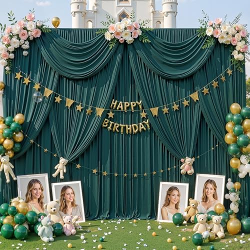 20x8ft Hunter Green Backdrop Curtain for Parties Wrinkle Free Fabric Backdrop Curtain Birthday Party Photo, alternate view 3