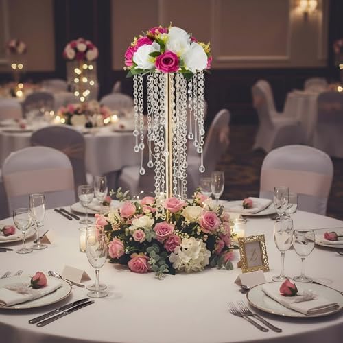 21.6in Gold Wedding Centerpieces for Table, 2Pcs Tall Vases Wedding Centerpieces with Sparkling Crystal Beads, alternate view