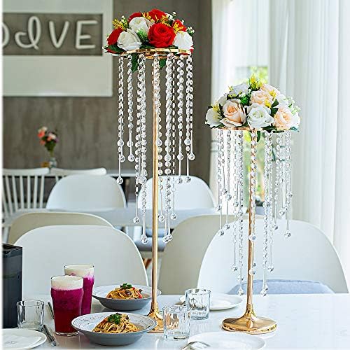 21.6in Gold Wedding Centerpieces for Table, 2Pcs Tall Vases Wedding Centerpieces with Sparkling Crystal Beads, alternate view